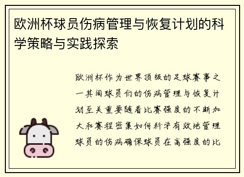 欧洲杯球员伤病管理与恢复计划的科学策略与实践探索